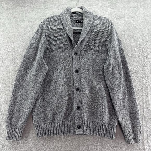 Chaps Cardigan Men M Heather Gray Grandpa Shawl V-Neck Button Up Sweater - Picture 1 of 12
